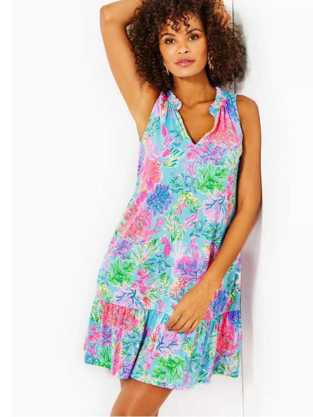 Lilly Pulitzer Malone Mini Dress Ruffle Colorful Printed Cotton Swing S 288662
